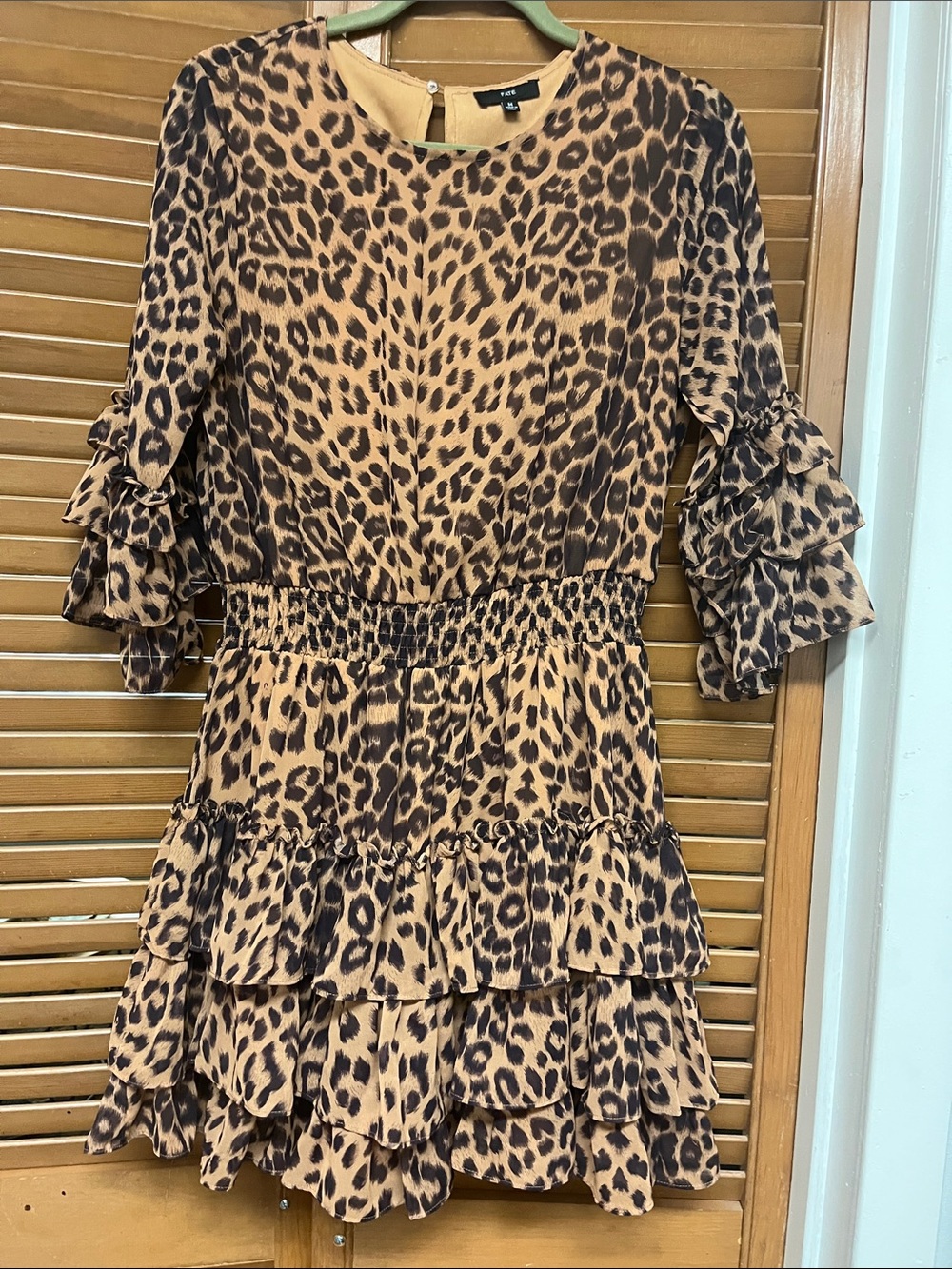 Fate Leopard Print Ruffle Mini Dress in Tan and Black